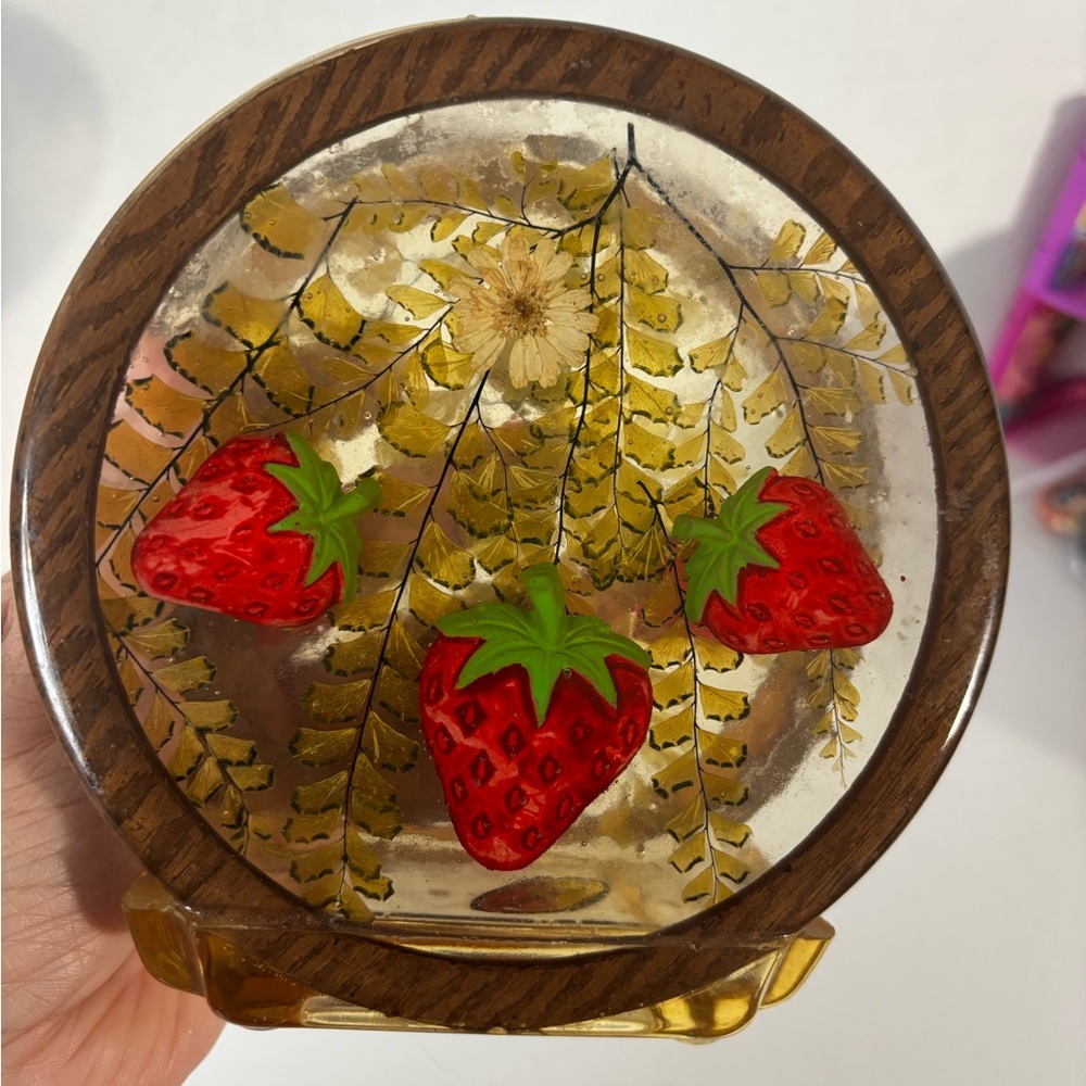 Vintage MCM Strawberry Pressed Flower Lucite Acrylic Napkin Holder